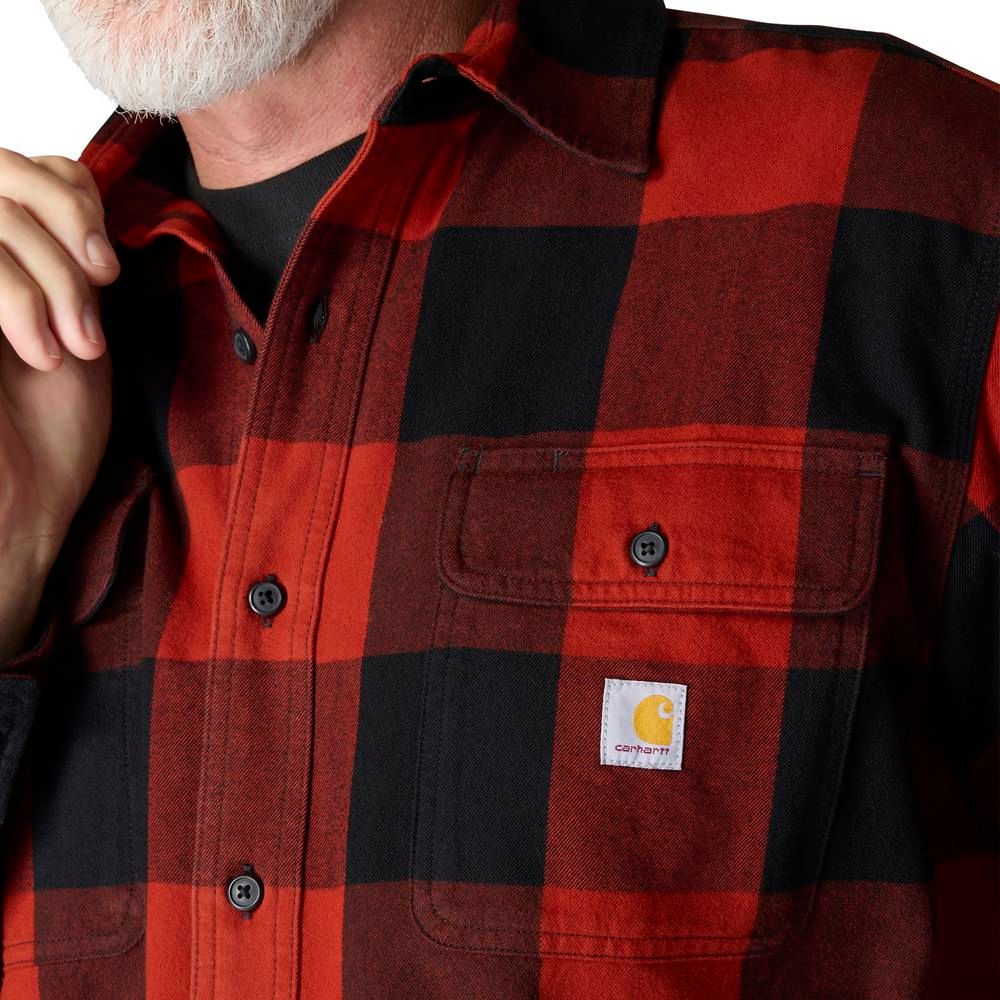 Carhartt, Men's Spice Red Loose Fit Heavyweight Flannel Long-Sleeve Plaid Shirt