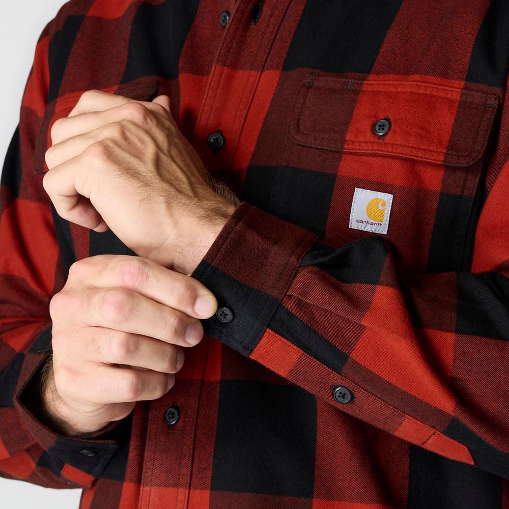 Carhartt, Men's Spice Red Loose Fit Heavyweight Flannel Long-Sleeve Plaid Shirt