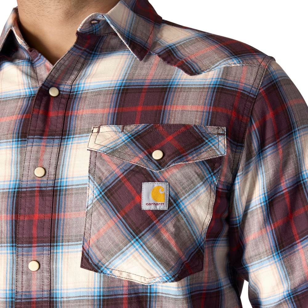 Carhartt, Men's Dark Sepia Montana Rugged Flex™ Relaxed Fit Lightweight Long-Sleeve Snap-Front Plaid Shirt