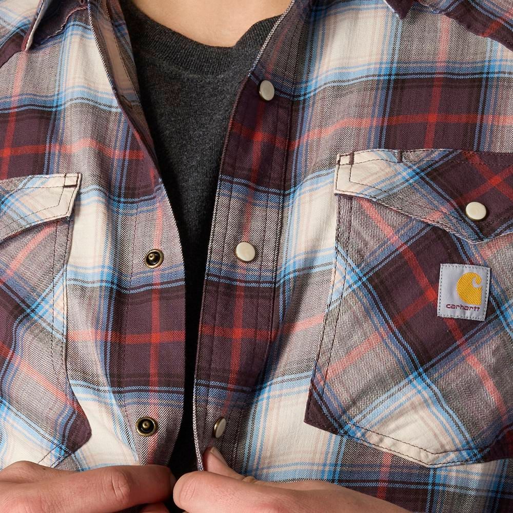 Carhartt, Men's Dark Sepia Montana Rugged Flex™ Relaxed Fit Lightweight Long-Sleeve Snap-Front Plaid Shirt