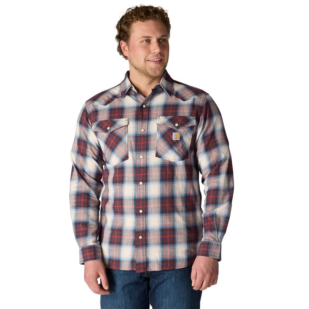 Carhartt, Men's Dark Sepia Montana Rugged Flex™ Relaxed Fit Lightweight Long-Sleeve Snap-Front Plaid Shirt