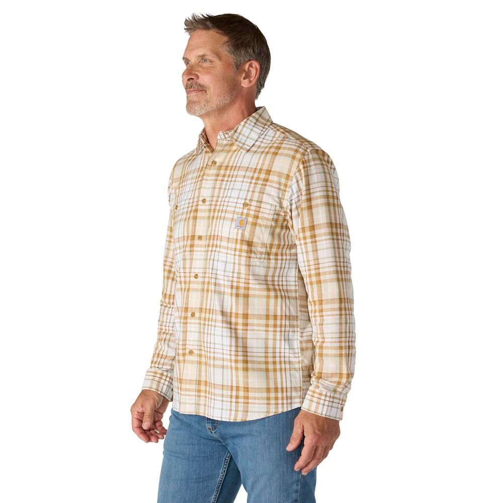 Carhartt, Men's Oat Milk Rugged Flex™ Relaxed Fit Lightweight Long-Sleeve Plaid Shirt