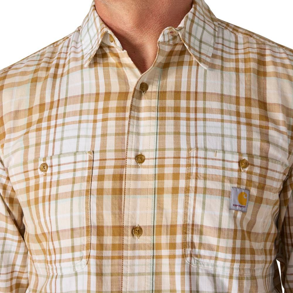 Carhartt, Men's Oat Milk Rugged Flex™ Relaxed Fit Lightweight Long-Sleeve Plaid Shirt