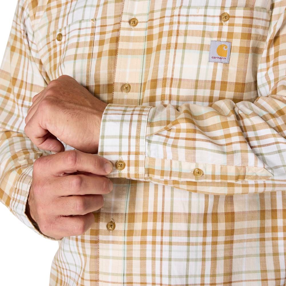 Carhartt, Men's Oat Milk Rugged Flex™ Relaxed Fit Lightweight Long-Sleeve Plaid Shirt