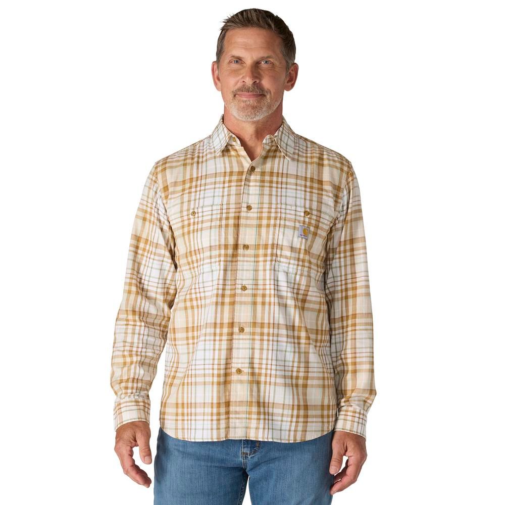 Carhartt, Men's Oat Milk Rugged Flex™ Relaxed Fit Lightweight Long-Sleeve Plaid Shirt