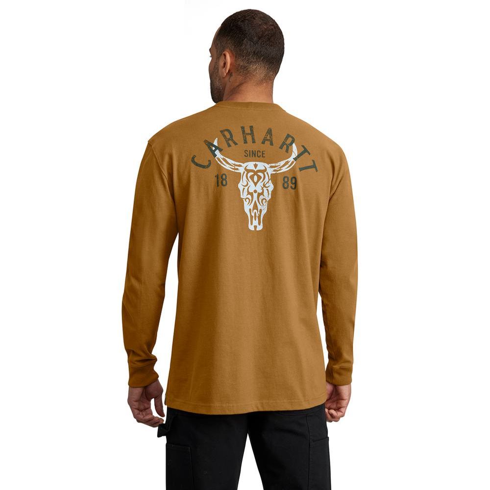 Carhartt, Men's Carhartt Brown Loose Fit Heavyweight Long-Sleeve Pocket Longhorn Graphic T-Shirt