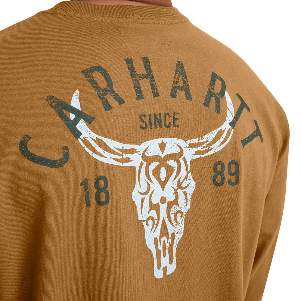 Carhartt, Men's Carhartt Brown Loose Fit Heavyweight Long-Sleeve Pocket Longhorn Graphic T-Shirt