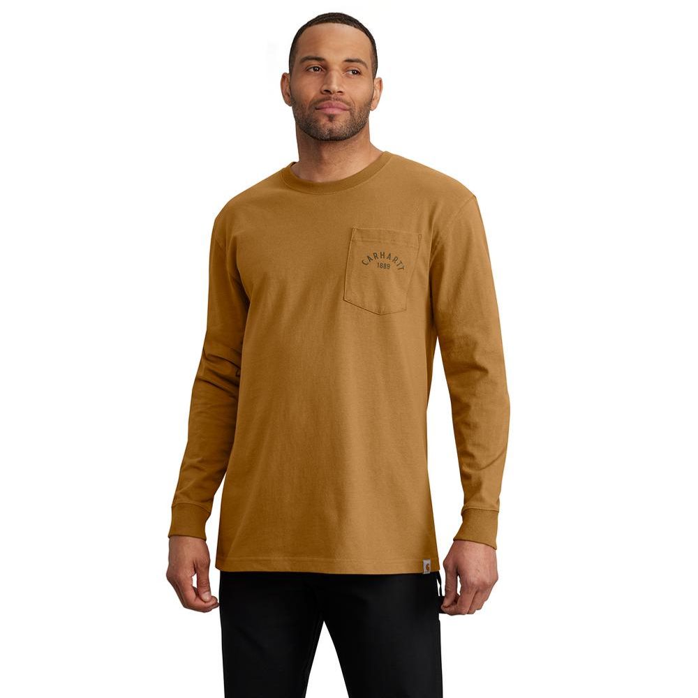 Carhartt, Men's Carhartt Brown Loose Fit Heavyweight Long-Sleeve Pocket Longhorn Graphic T-Shirt