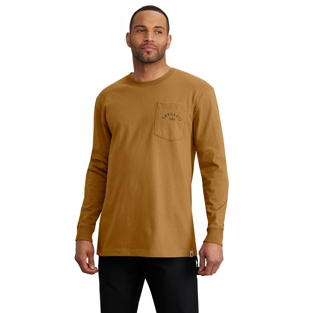 Carhartt, Men's Carhartt Brown Loose Fit Heavyweight Long-Sleeve Pocket Longhorn Graphic T-Shirt