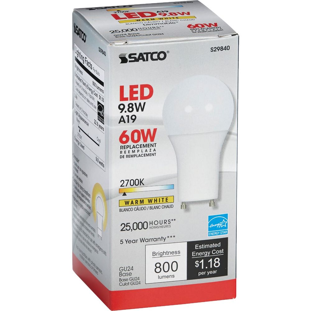 Satco 60W Equivalent Warm White A19 GU24 LED Light Bulb