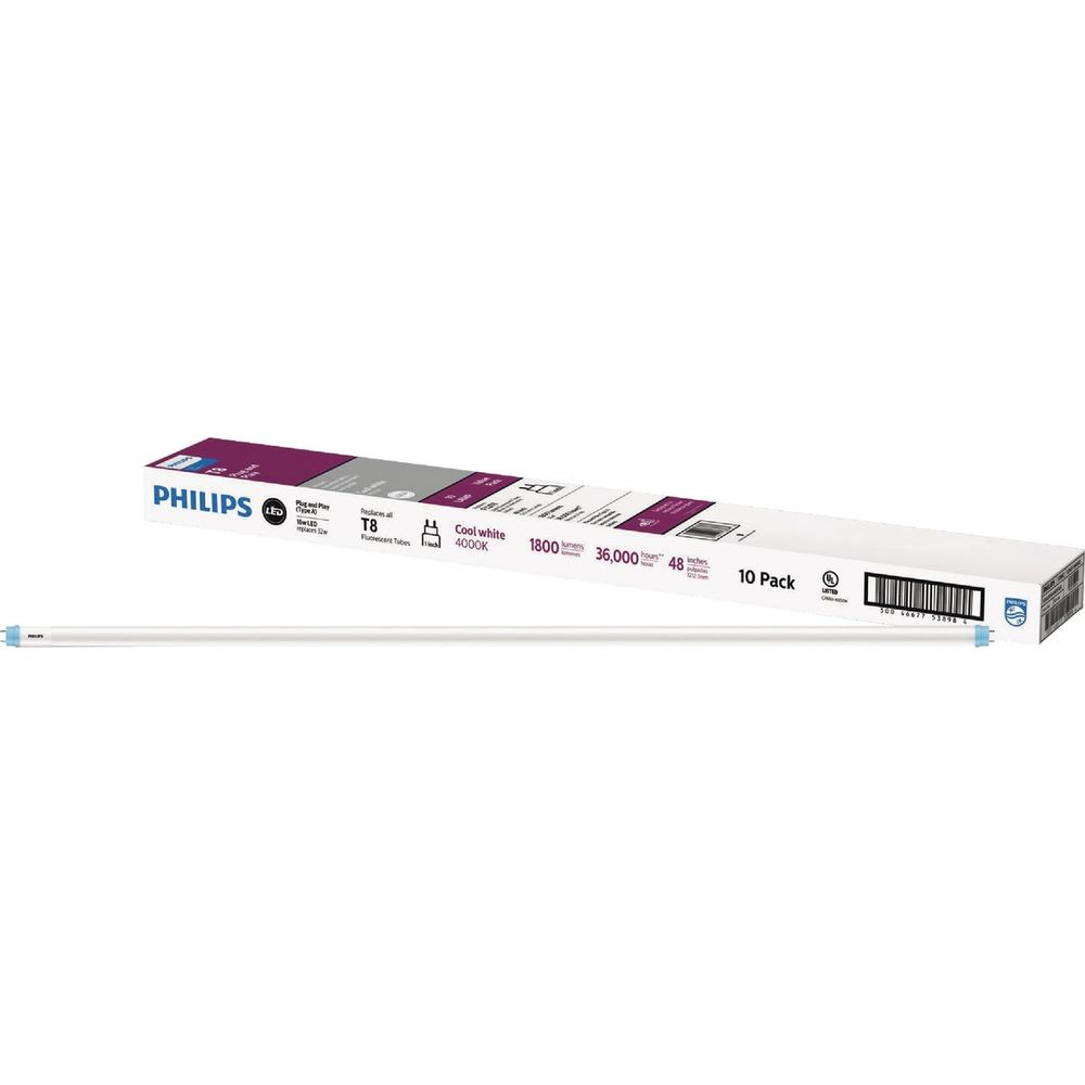Philips Instant Fit 32W Equivalent 48 In. Cool White T8 Type A LED Tube Light Bulb (10-Pack)