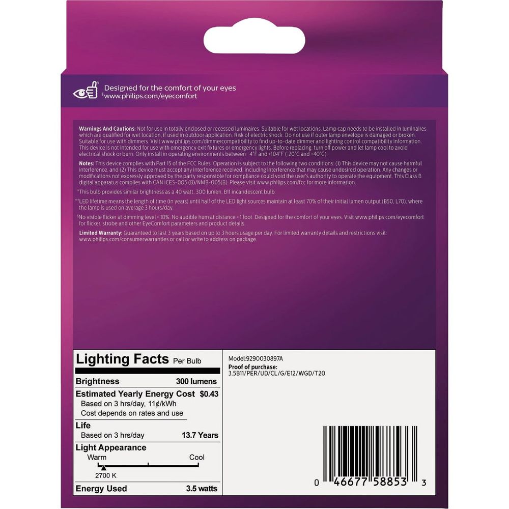 Philips Ultra Definition 40W Equivalent B11 LED Candelabra Base Soft White Light Bulb (3-Pack)