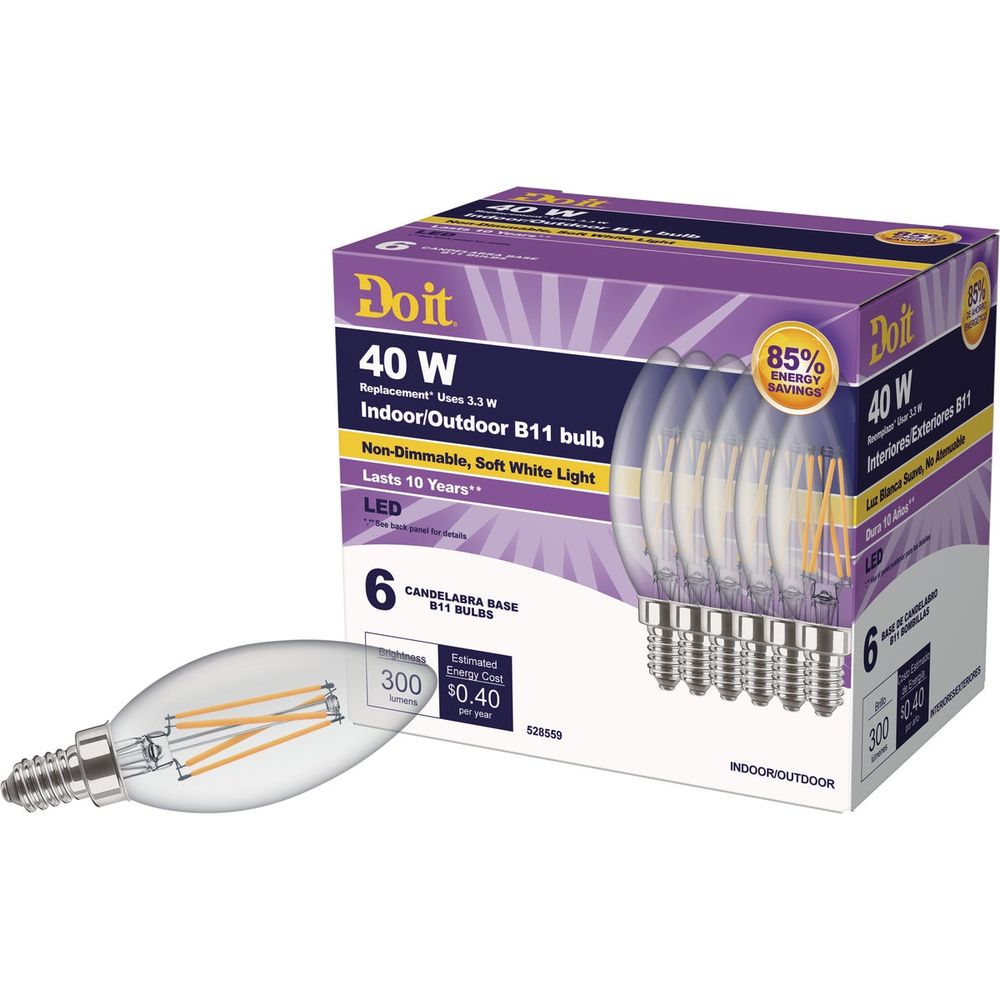 Do it 40W Equivalent Soft White B11 Candelabra LED Decorative Light Bulb (6-Pack)