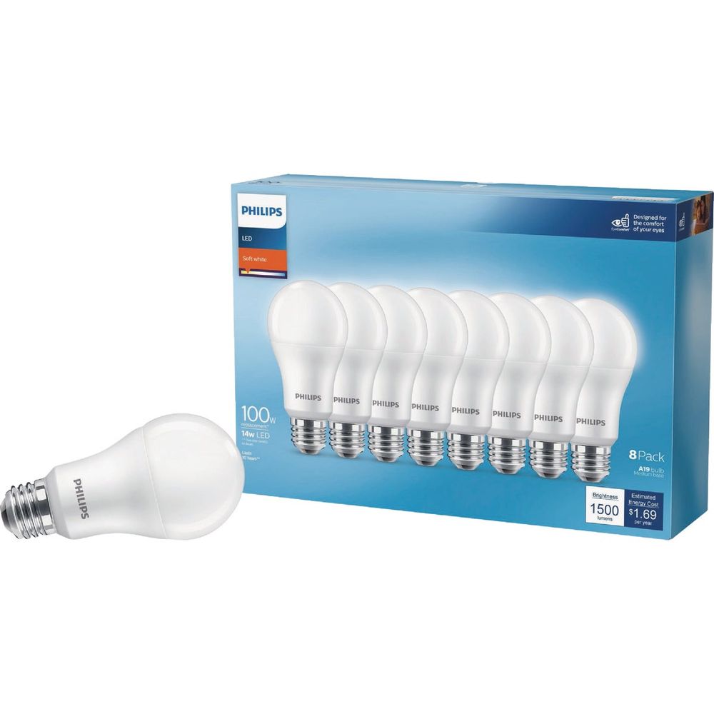 Philips 100W Equivalent Soft White A19 Medium LED Light Bulb (8-Pack)
