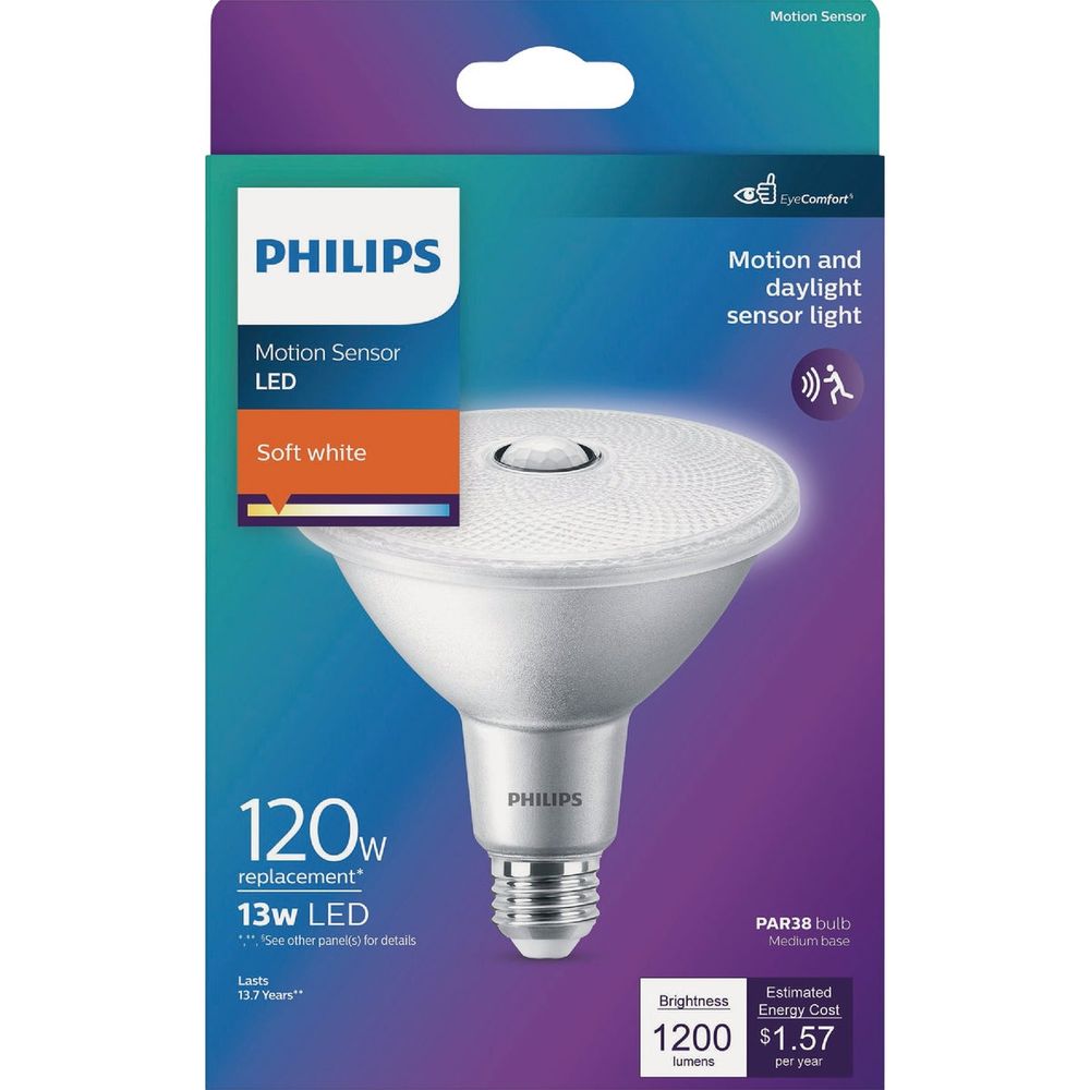 Philips 120W Equivalent Soft White PAR38 Medium Motion & Daylight Sensor LED Floodlight Light Bulb