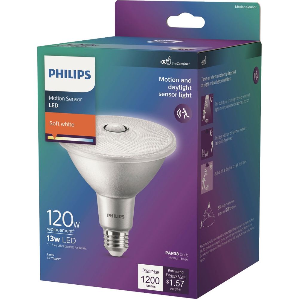 Philips 120W Equivalent Soft White PAR38 Medium Motion & Daylight Sensor LED Floodlight Light Bulb
