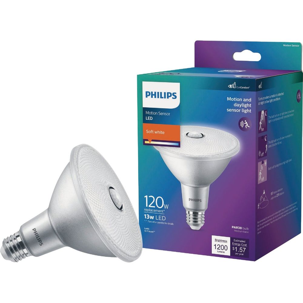 Philips 120W Equivalent Soft White PAR38 Medium Motion & Daylight Sensor LED Floodlight Light Bulb