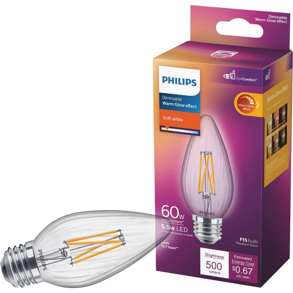 Philips Warm Glow 60W Equivalent Soft White F15 Medium Dimmable Post LED Decorative Light Bulb