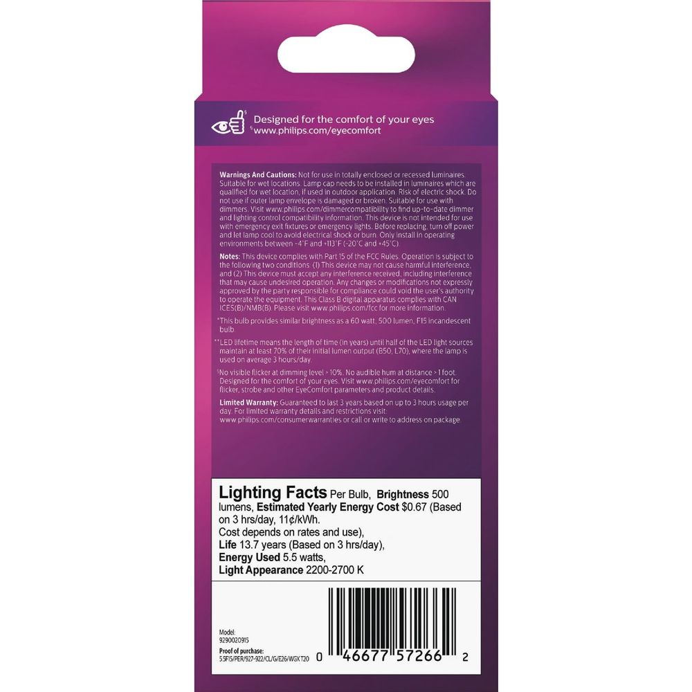 Philips Warm Glow 60W Equivalent Soft White F15 Medium Dimmable Post LED Decorative Light Bulb