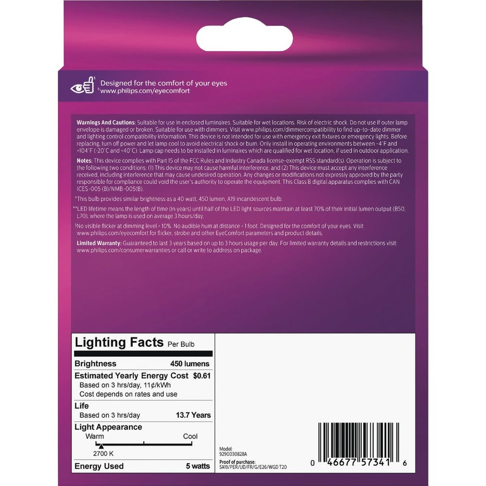 Philips Ultra Definition Warm Glow 40W Equivalent Soft White A19 Medium LED Light Bulb (2-Pack)