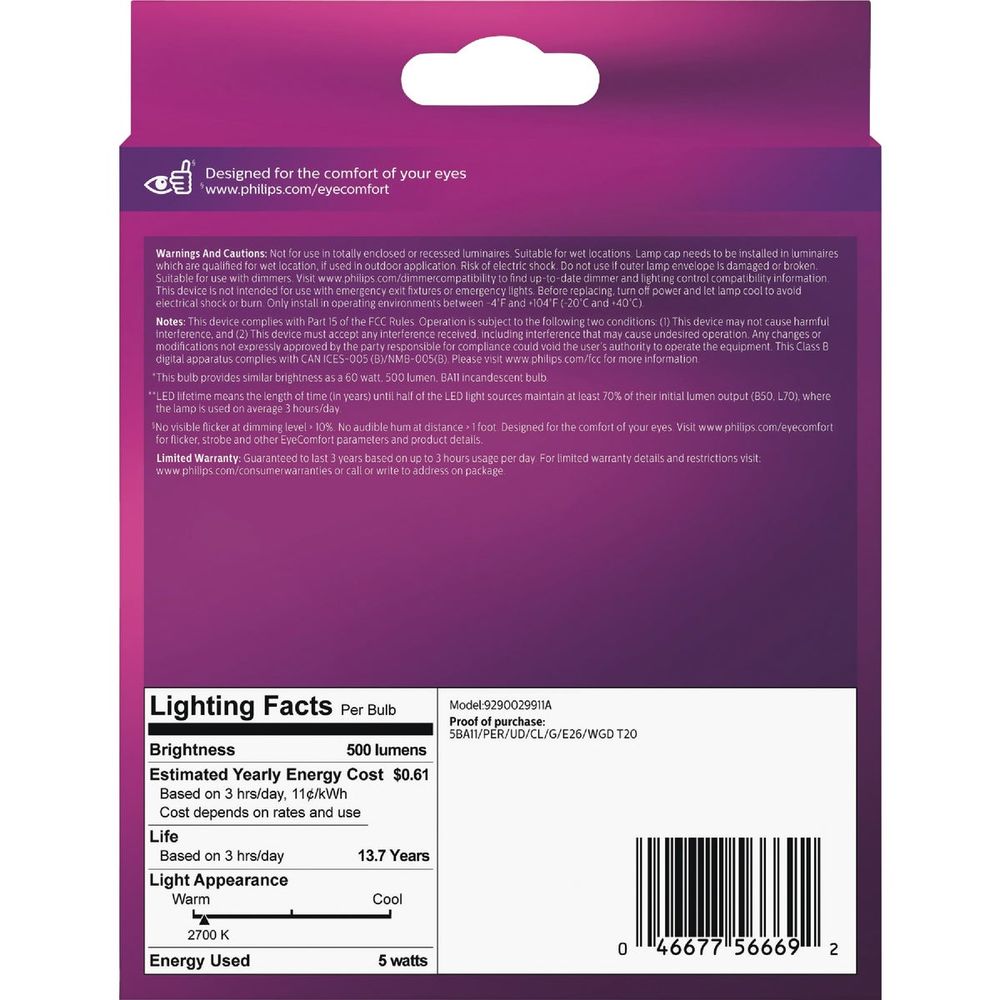 Philips Ultra Definition 60W Equivalent Soft White BA11 Medium LED Decorative Light Bulb (3-Pack)