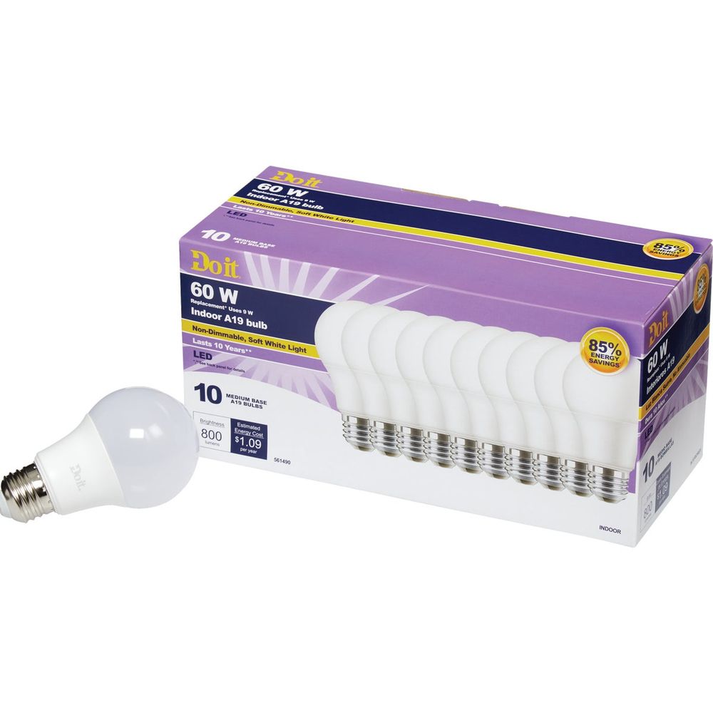 Do it 60W Equivalent Soft White A19 Medium LED Light Bulb (10-Pack)