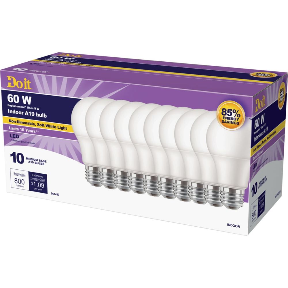 Do it 60W Equivalent Soft White A19 Medium LED Light Bulb (10-Pack)