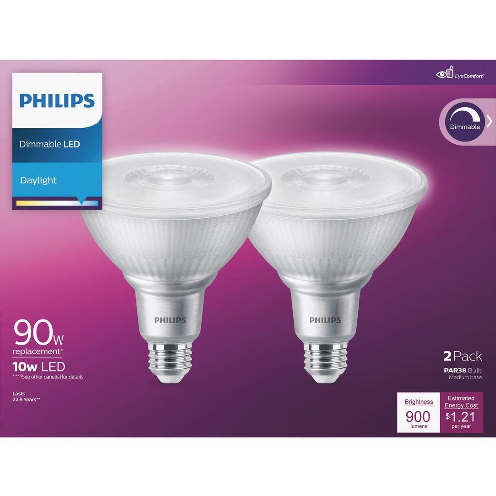 Philips 90W Equivalent Daylight PAR38 Medium Dimmable LED Floodlight Light Bulb (2-Pack)