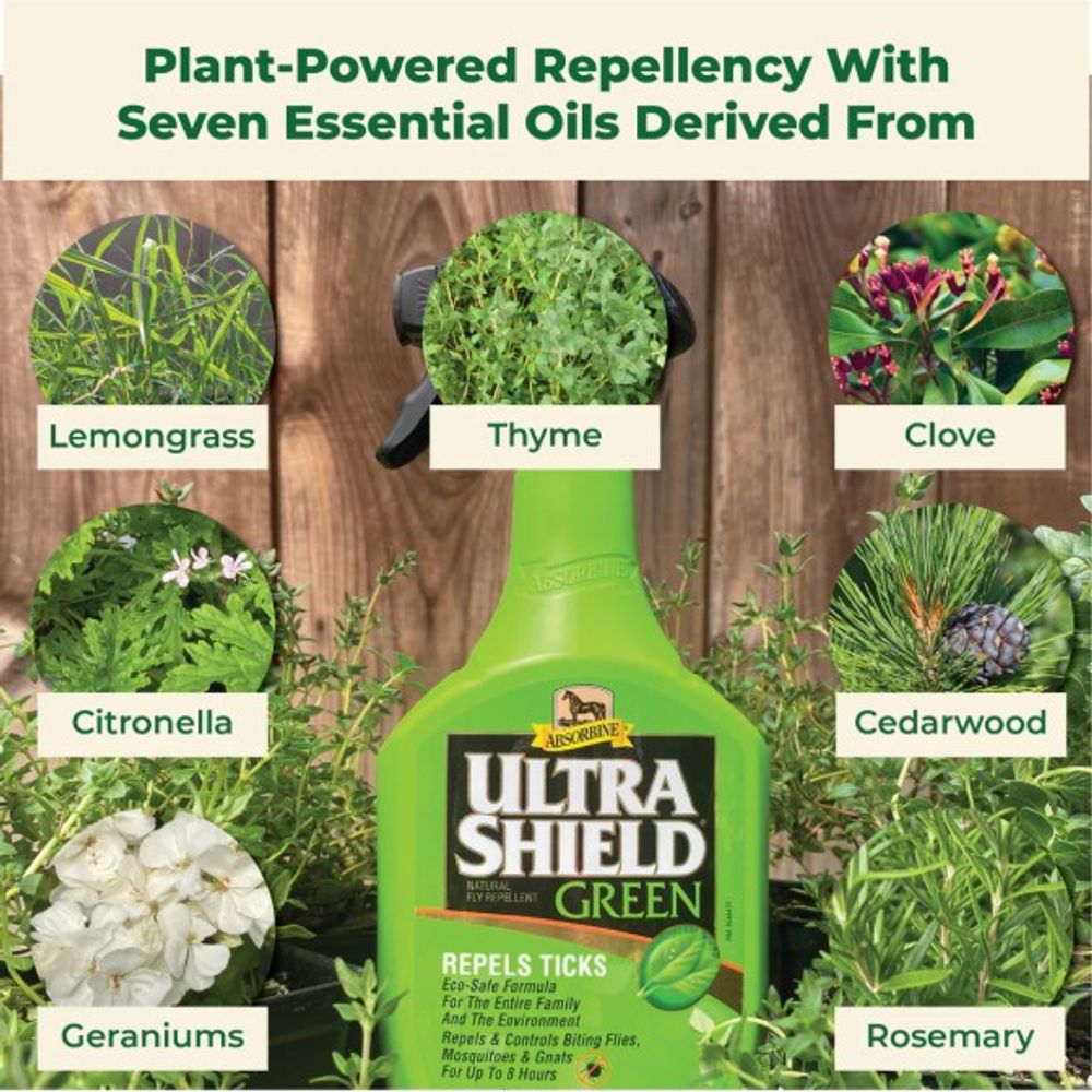 Absorbine, UltraShield Green Natural Fly Repellent for Horses, 32 oz