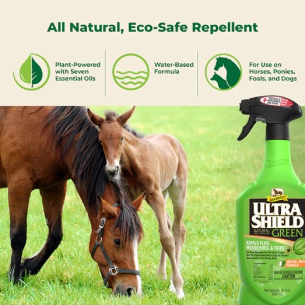 Absorbine, UltraShield Green Natural Fly Repellent for Horses, 32 oz