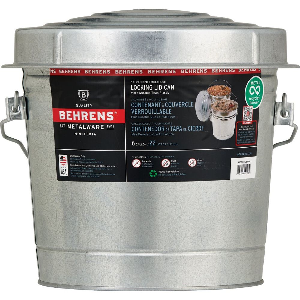Behrens 6 Gal. Galvanized Locking Lid Trash Can with Lid