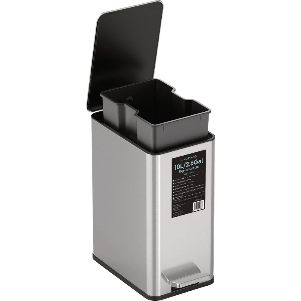 Ninestars 2.6 Gal. Slim Brushed Stainless Steel Pedal Trash Can
