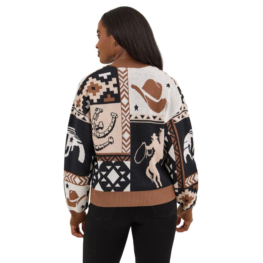 Wrangler, Ladies Brown Western Cropped Cardigan Sweater 