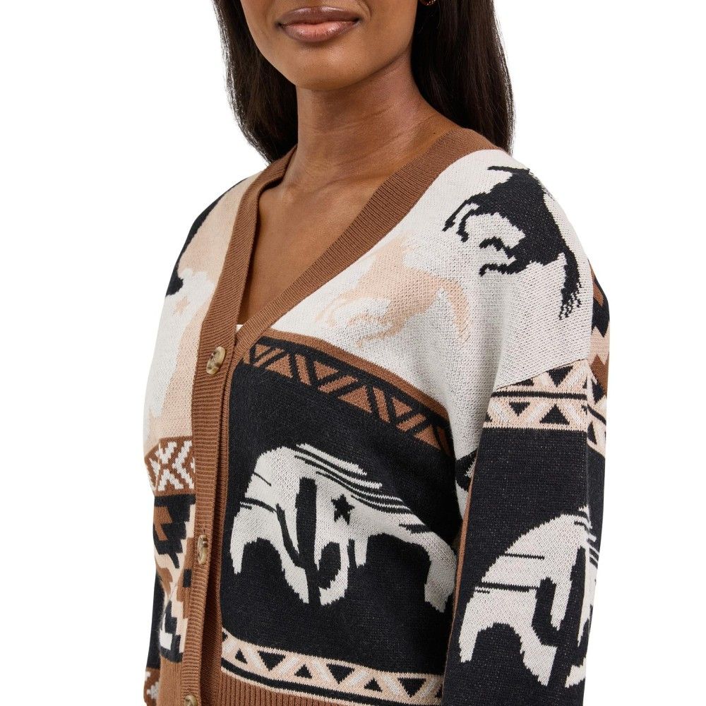 Wrangler, Ladies Brown Western Cropped Cardigan Sweater 