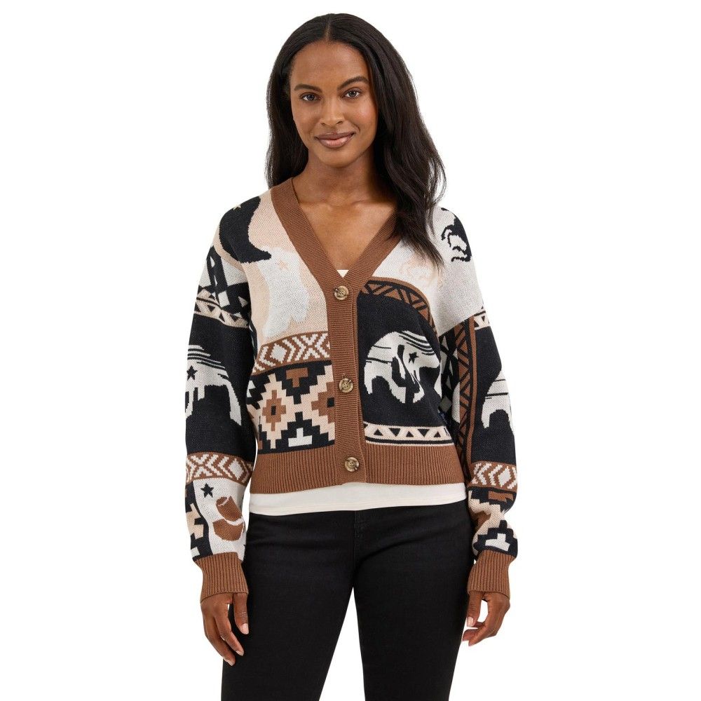 Wrangler, Ladies Brown Western Cropped Cardigan Sweater