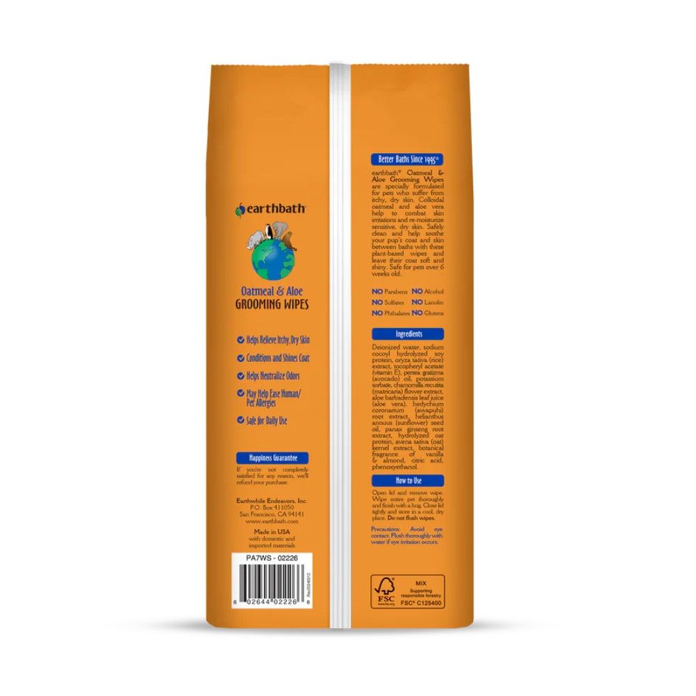 Earthbath, Oatmeal & Aloe Pet Grooming Wipes, 100 ct