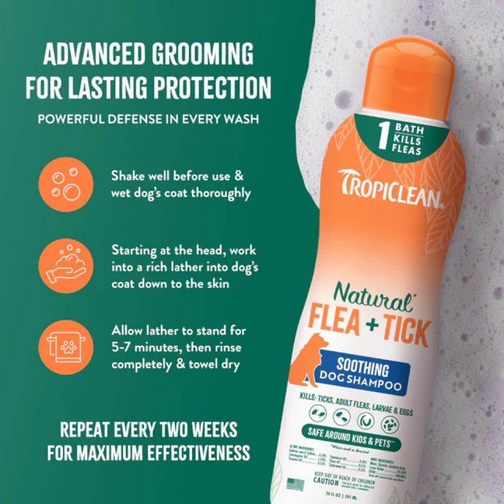 Tropiclean, Natural Flea & Tick Soothing Shampoo for Dogs, 20 oz