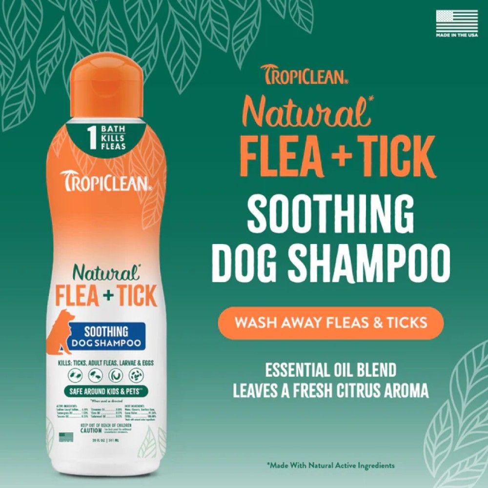 Tropiclean, Natural Flea & Tick Soothing Shampoo for Dogs, 20 oz