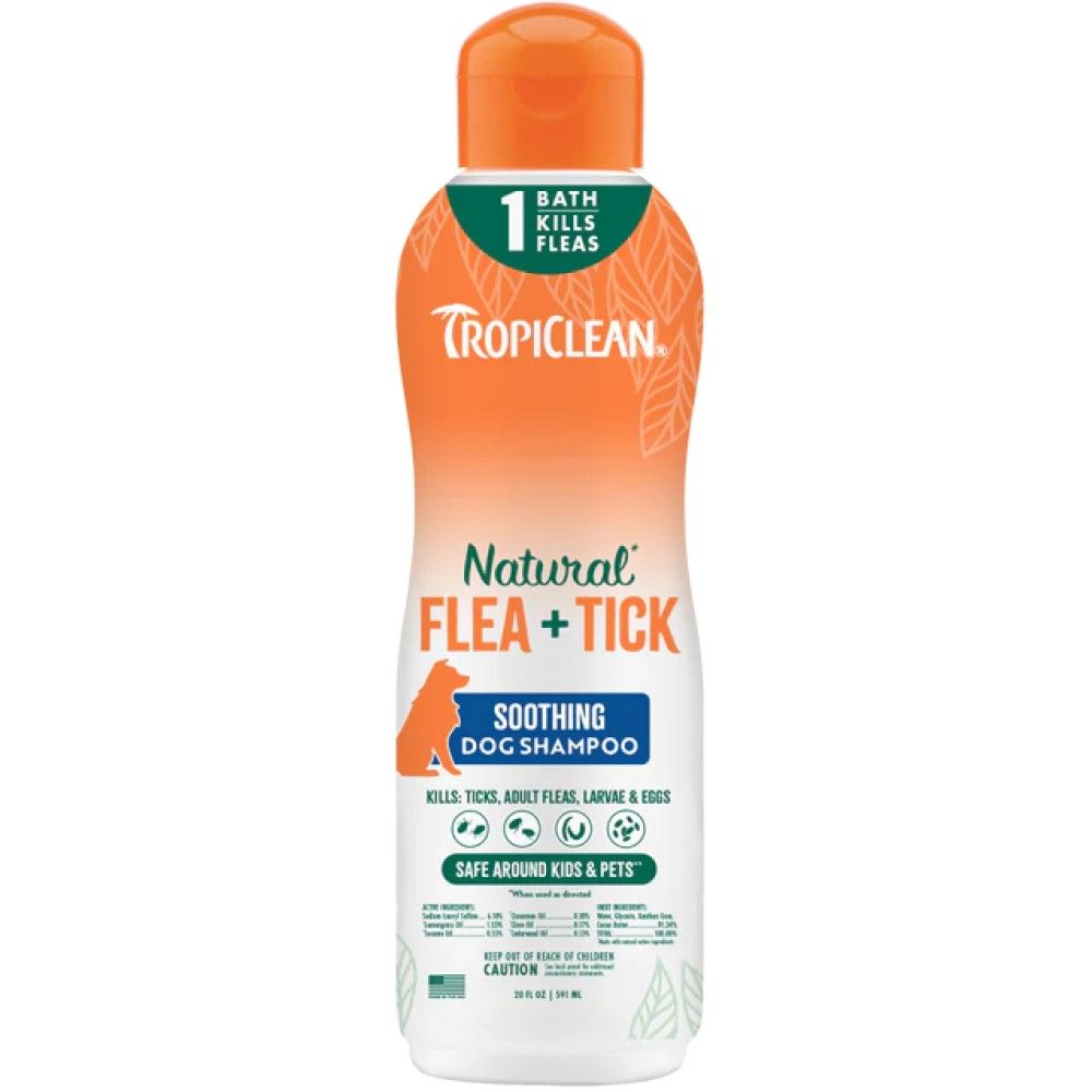 Tropiclean, Natural Flea & Tick Soothing Shampoo for Dogs, 20 oz