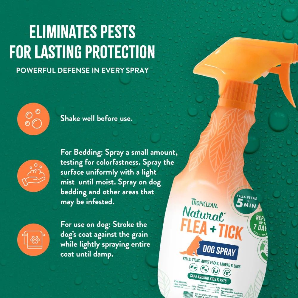 Tropiclean, Natural Flea & Tick Pet & Bedding Spray for Dogs, 16 oz