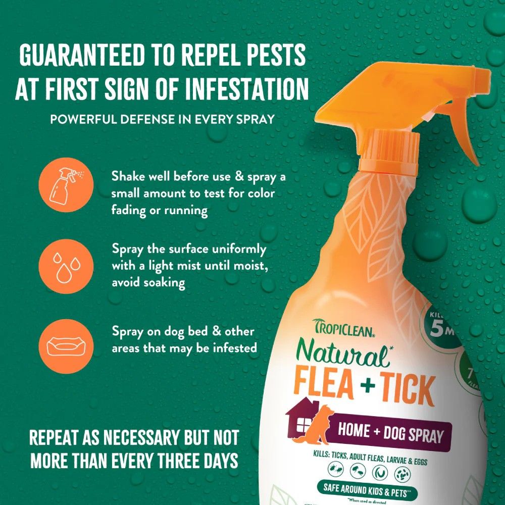Tropiclean, Natural Flea & Tick Pet & Bedding Spray for Dogs, 32 oz