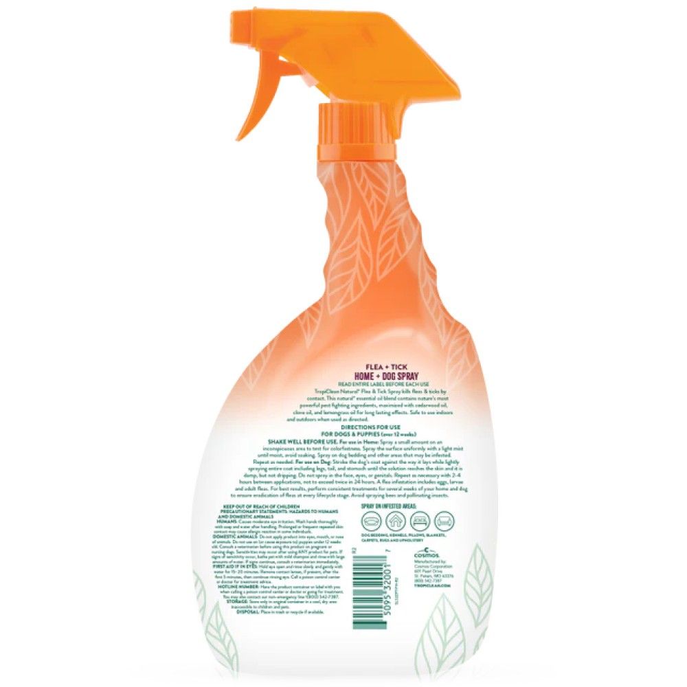 Tropiclean, Natural Flea & Tick Pet & Bedding Spray for Dogs, 32 oz