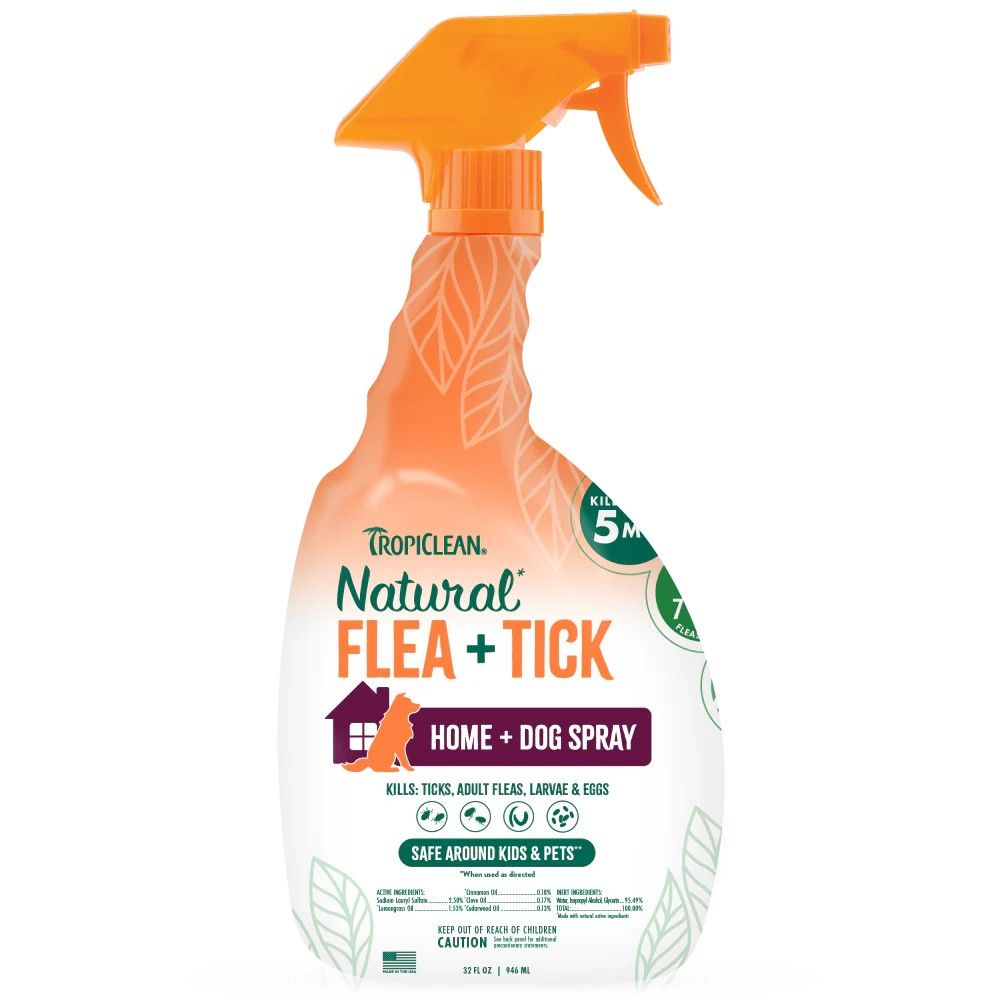 Tropiclean, Natural Flea & Tick Pet & Bedding Spray for Dogs, 32 oz