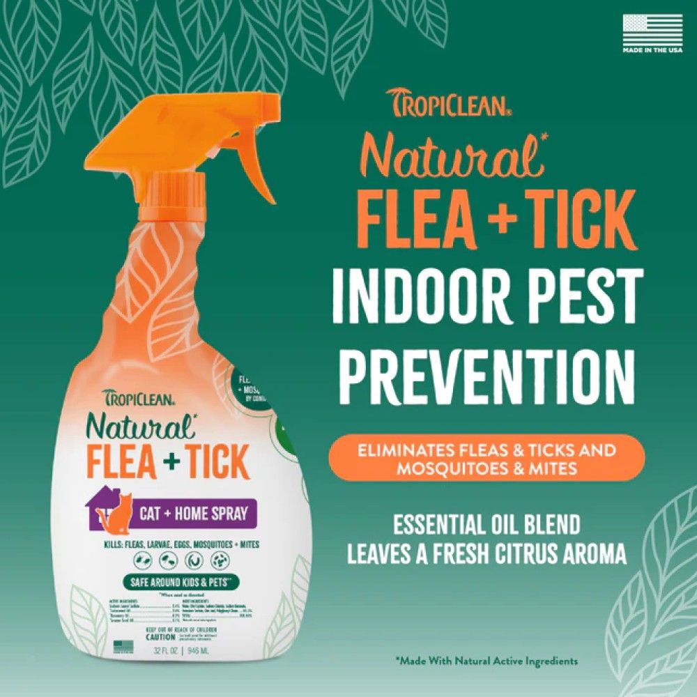 Tropiclean, Natural Flea & Tick Home Spray for Cat, 32 oz