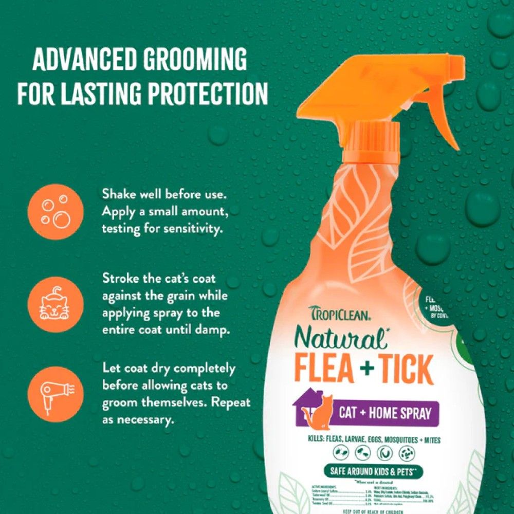 Tropiclean, Natural Flea & Tick Home Spray for Cat, 32 oz