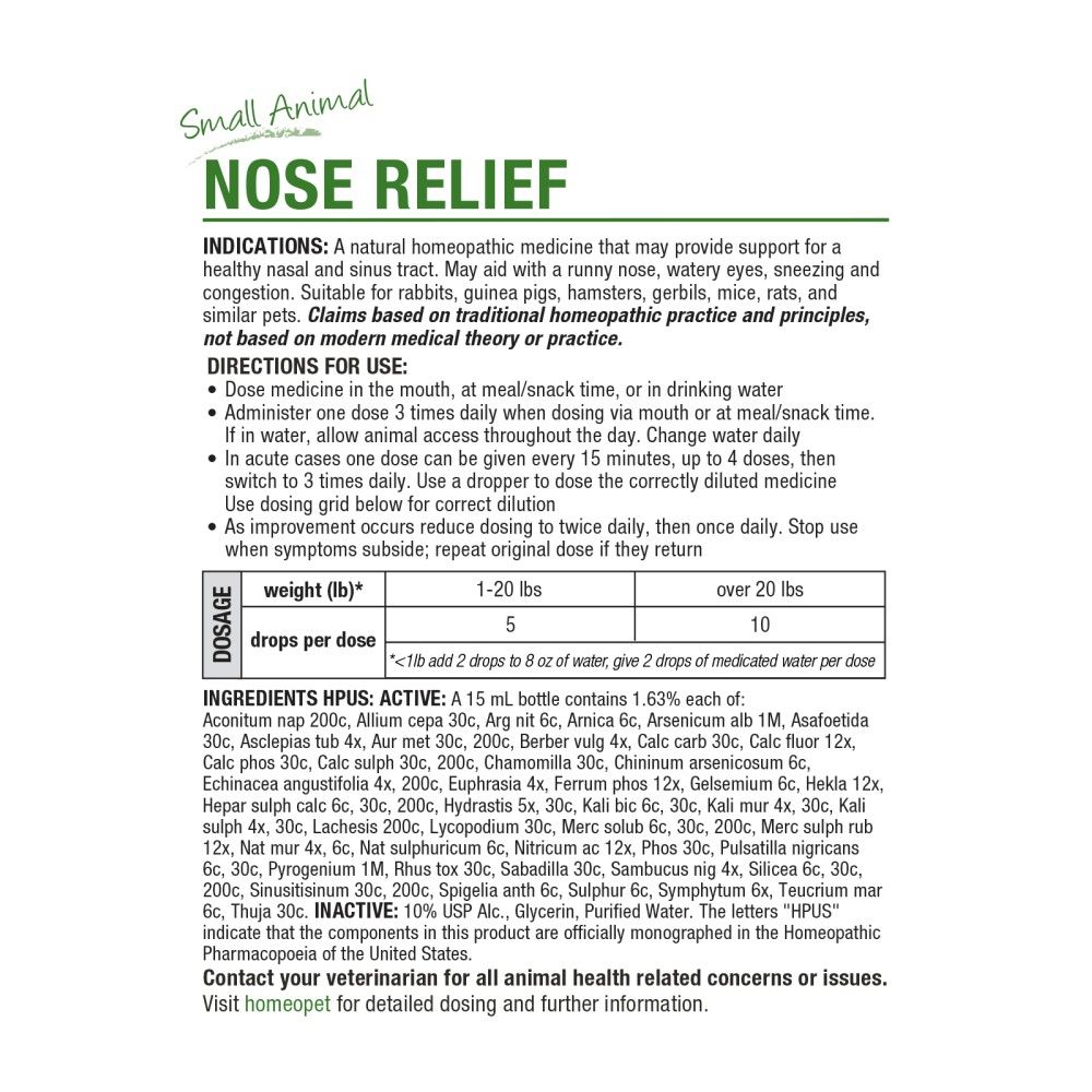 Homeopet, Small Animal Nose Relief, 15 ml