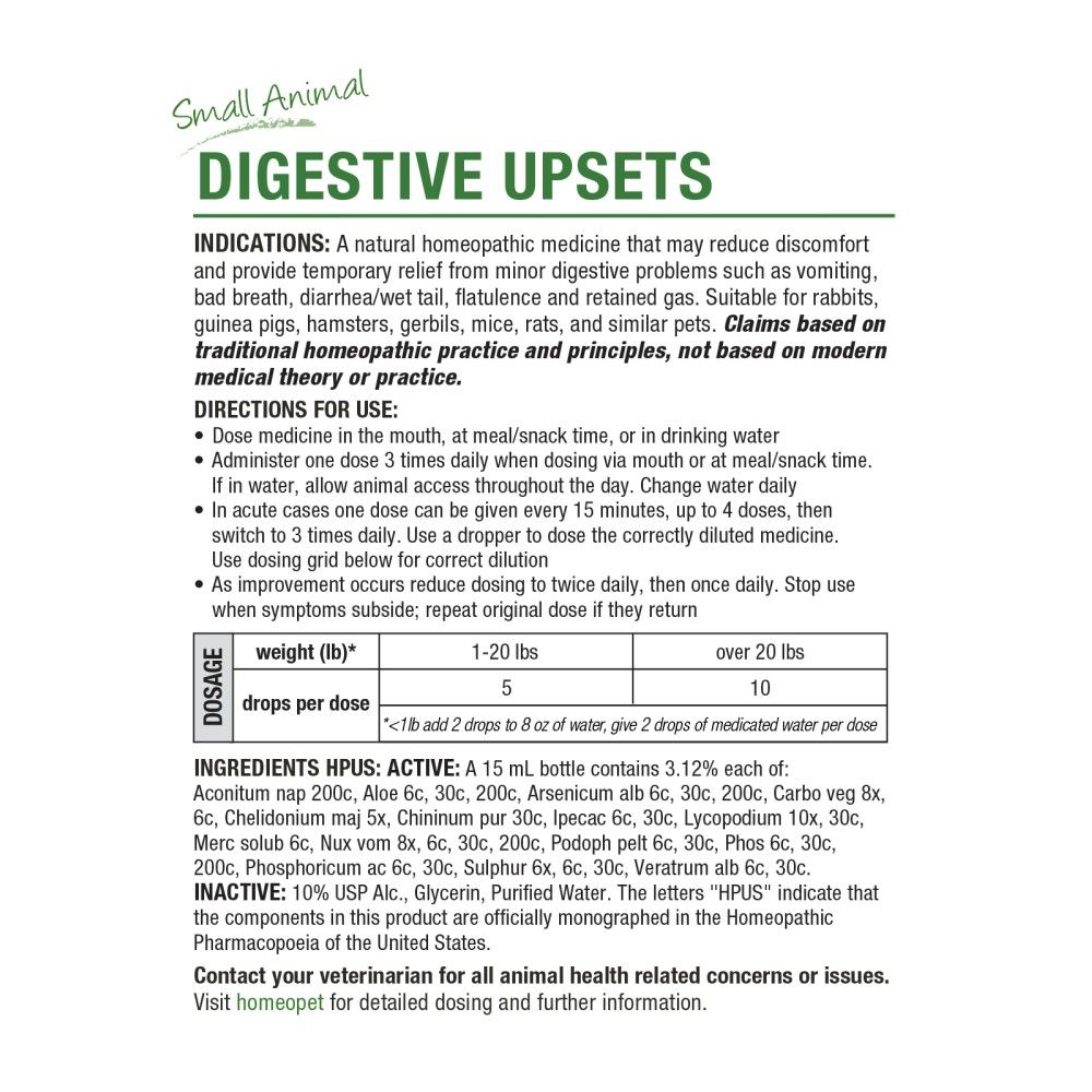 Homeopet, Small Animal Digestive Upsets, 15 ml