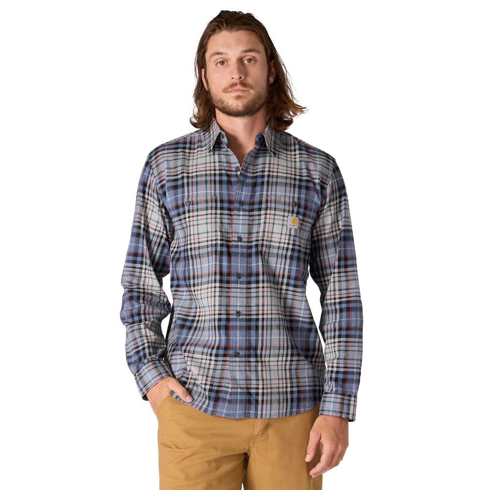 Carhartt Men's Rugged Flex Relaxed Fit Lightweight Long-Sleeve Plaid Shirt | Faded Navy | M