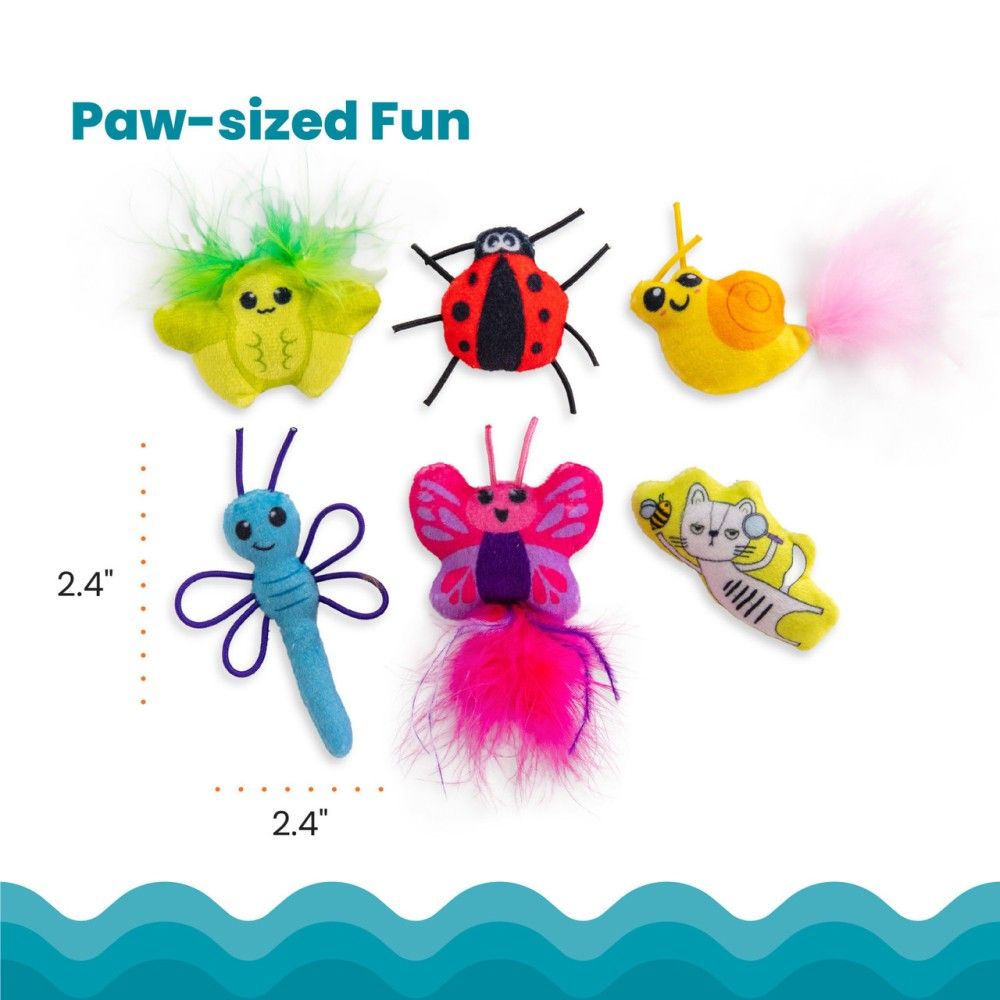 Outward Hound, Cute As A Bug Plush Cat Toys, 6 pk