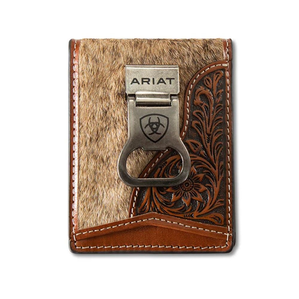 Ariat, Men's Brown Calf Hair Money Clip Wallet